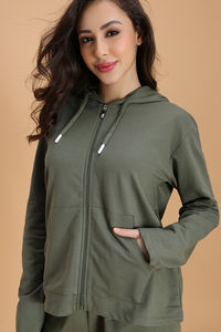 Zivame Knit Cotton Hoodie - Four Leaf Clover — thumbnail 6